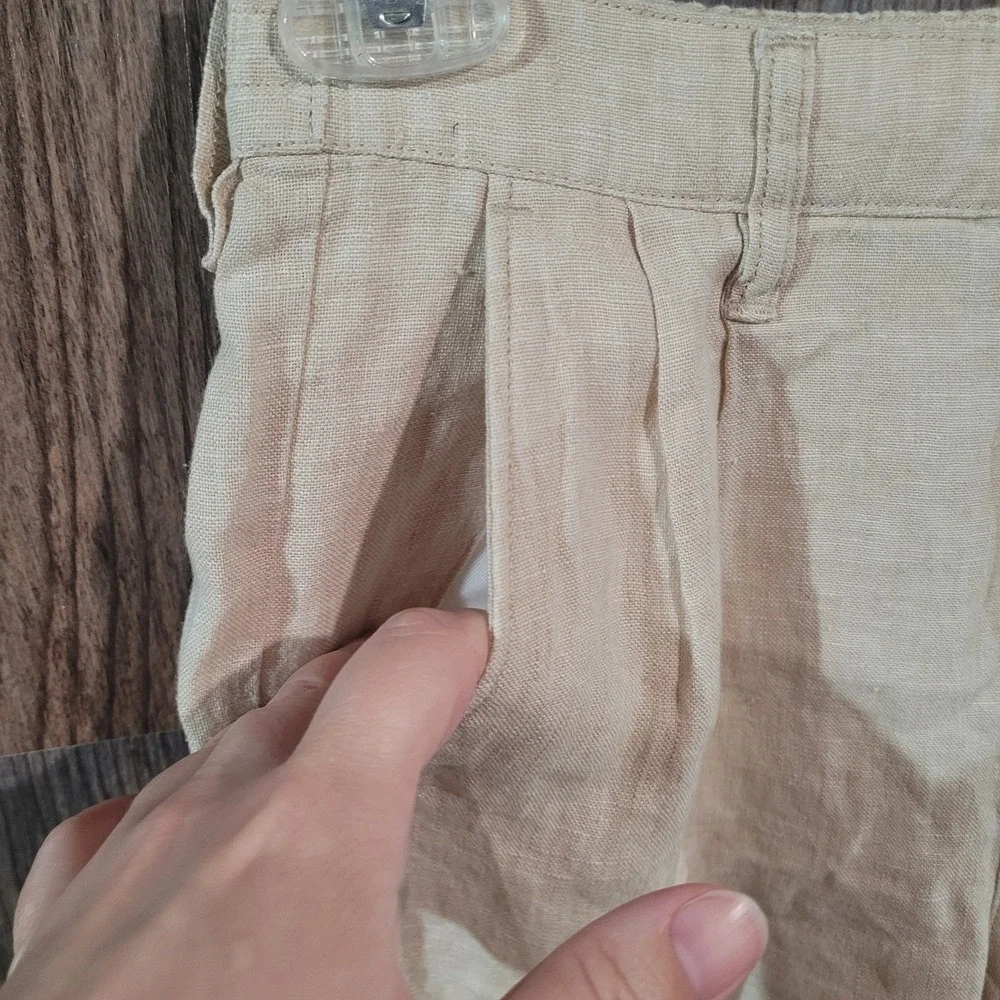 LANDS' END High Rise Barrel Leg 100% Linen Pants Sz 2 x 27 Beige Beach Vacation